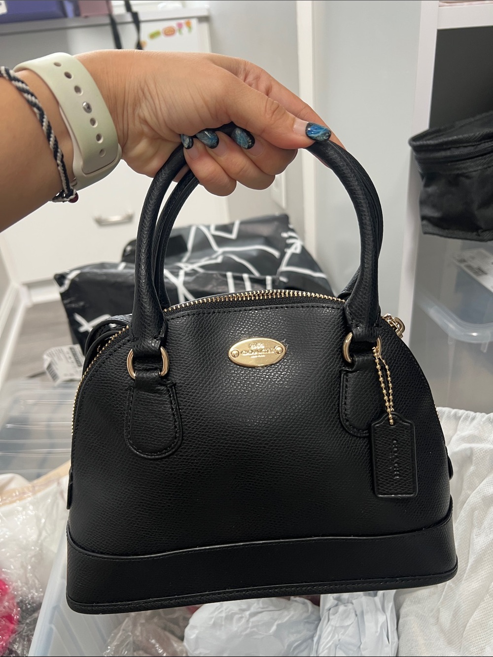 Coach Black Pebbled Leather Dome Satchel with Gold Hardware